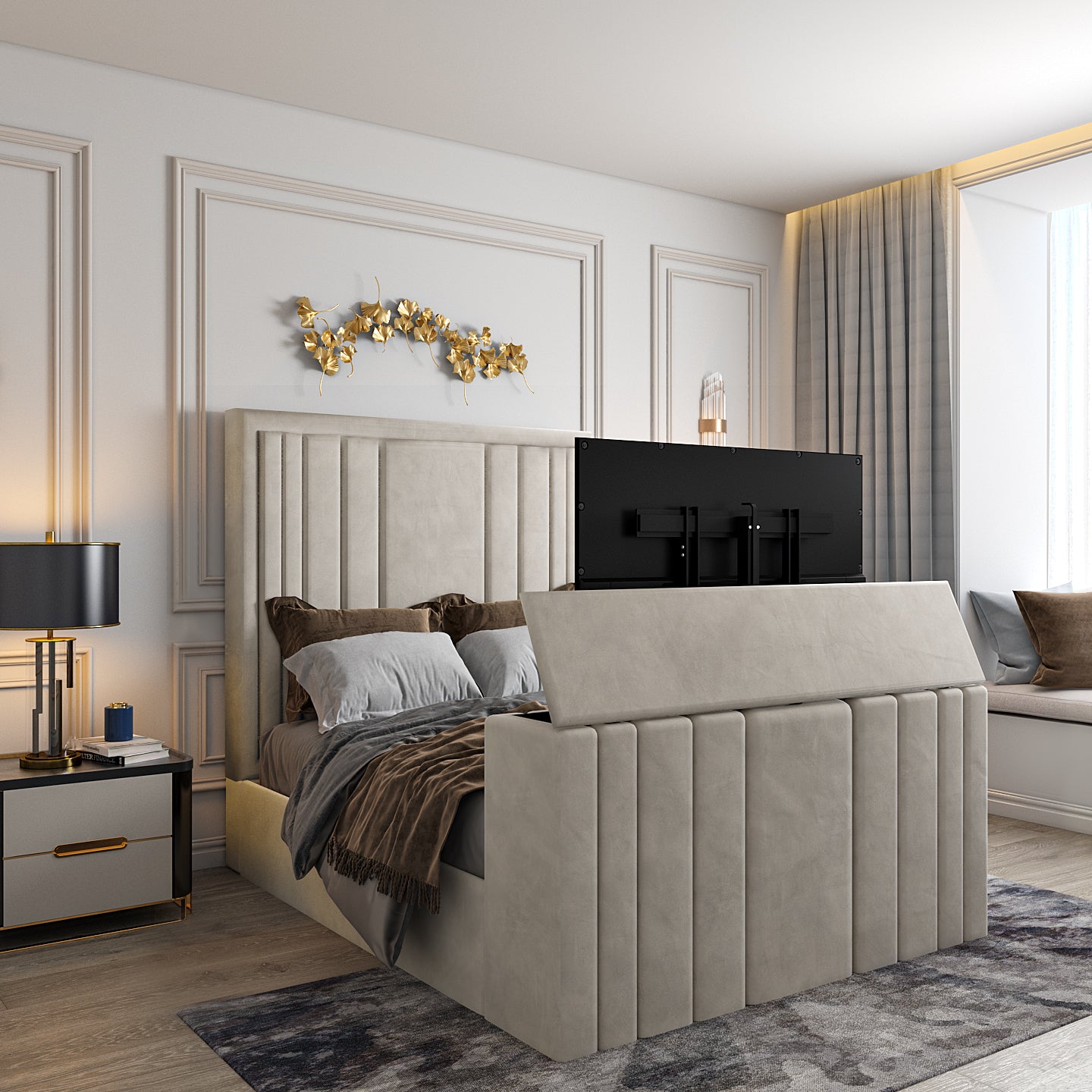 Hampton Upholstered Soft Velvet Tv Bespoke Bed Frame