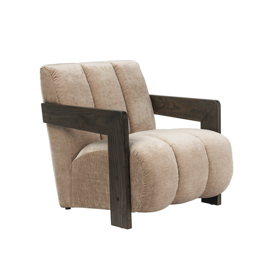 Hudson Porcelain Fabric Armchair with Dark Wood Frame
