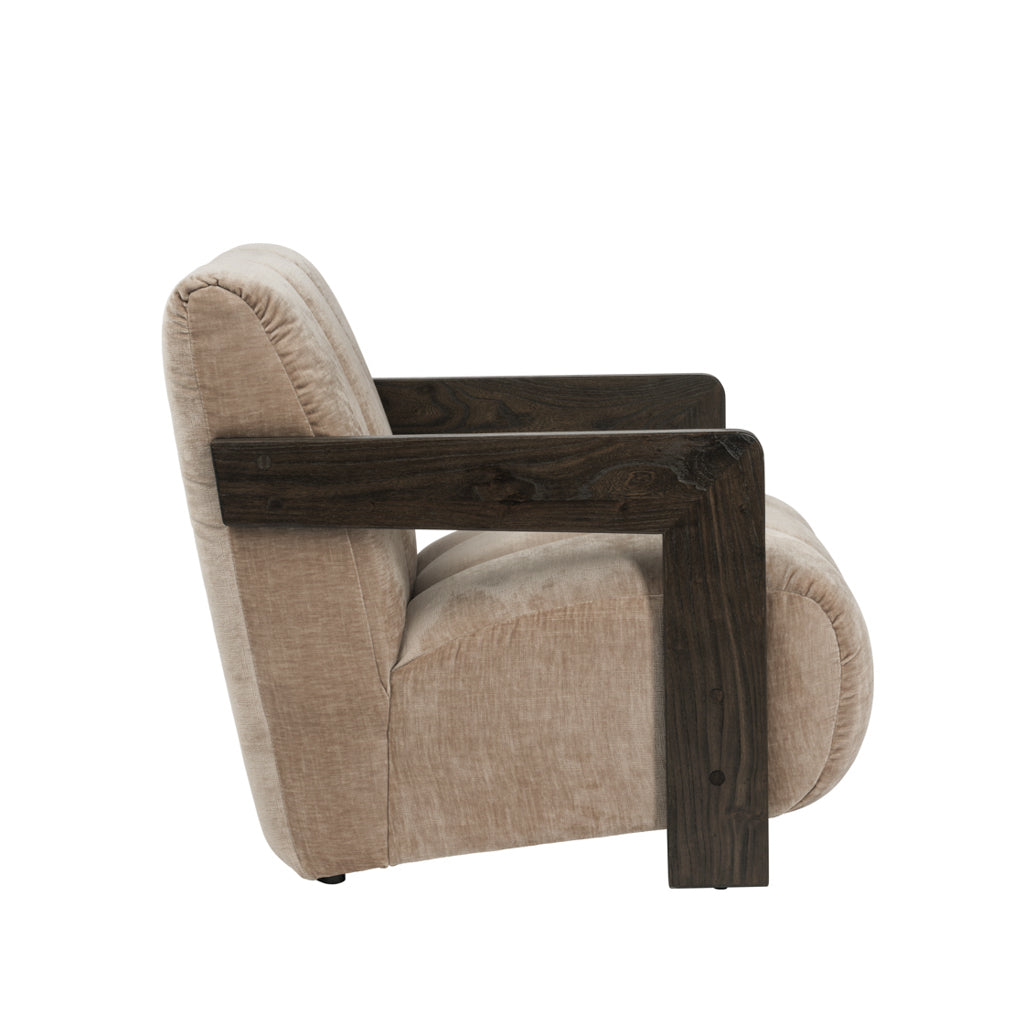 Hudson Porcelain Fabric Armchair with Dark Wood Frame