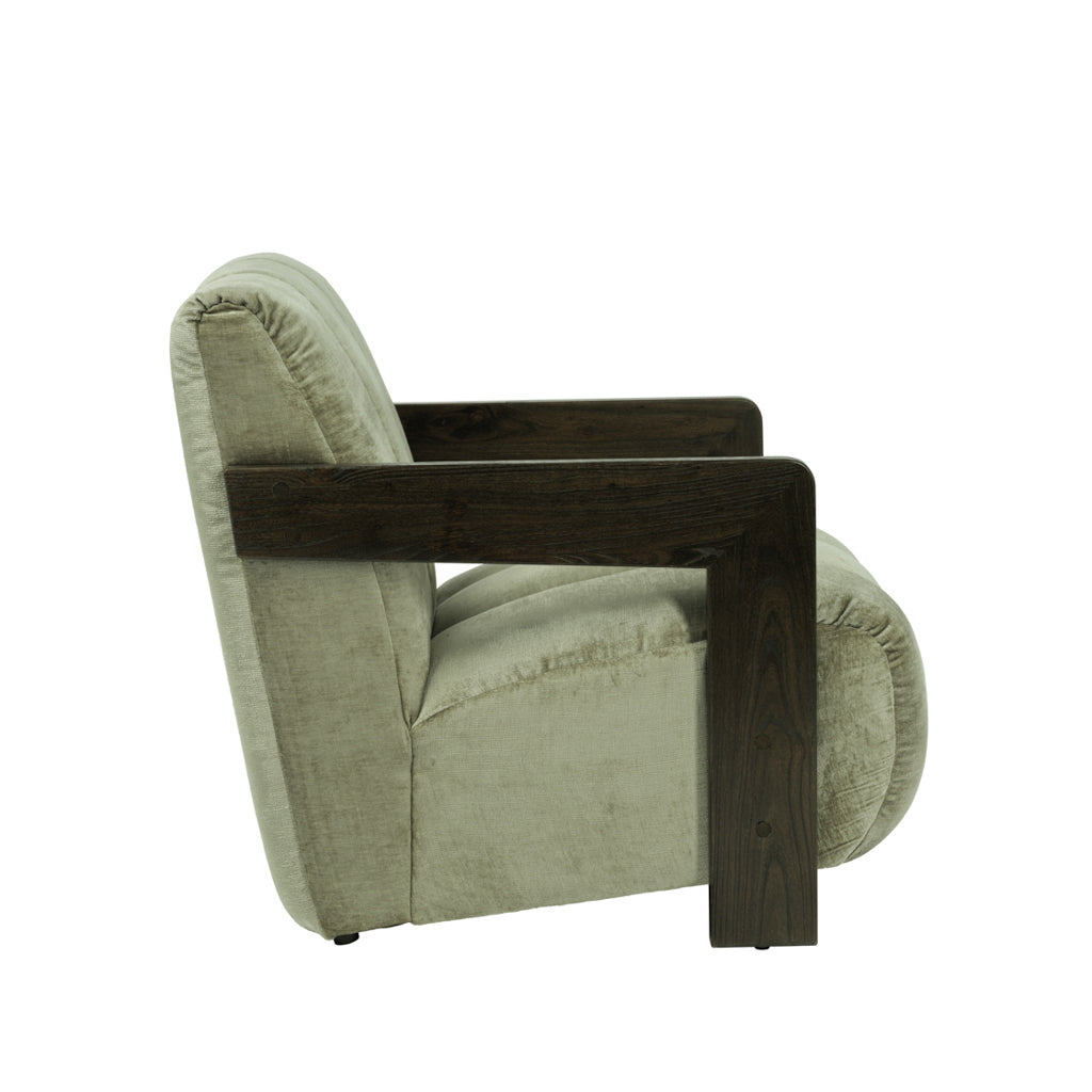 Hudson Porcelain Fabric Armchair with Dark Wood Frame