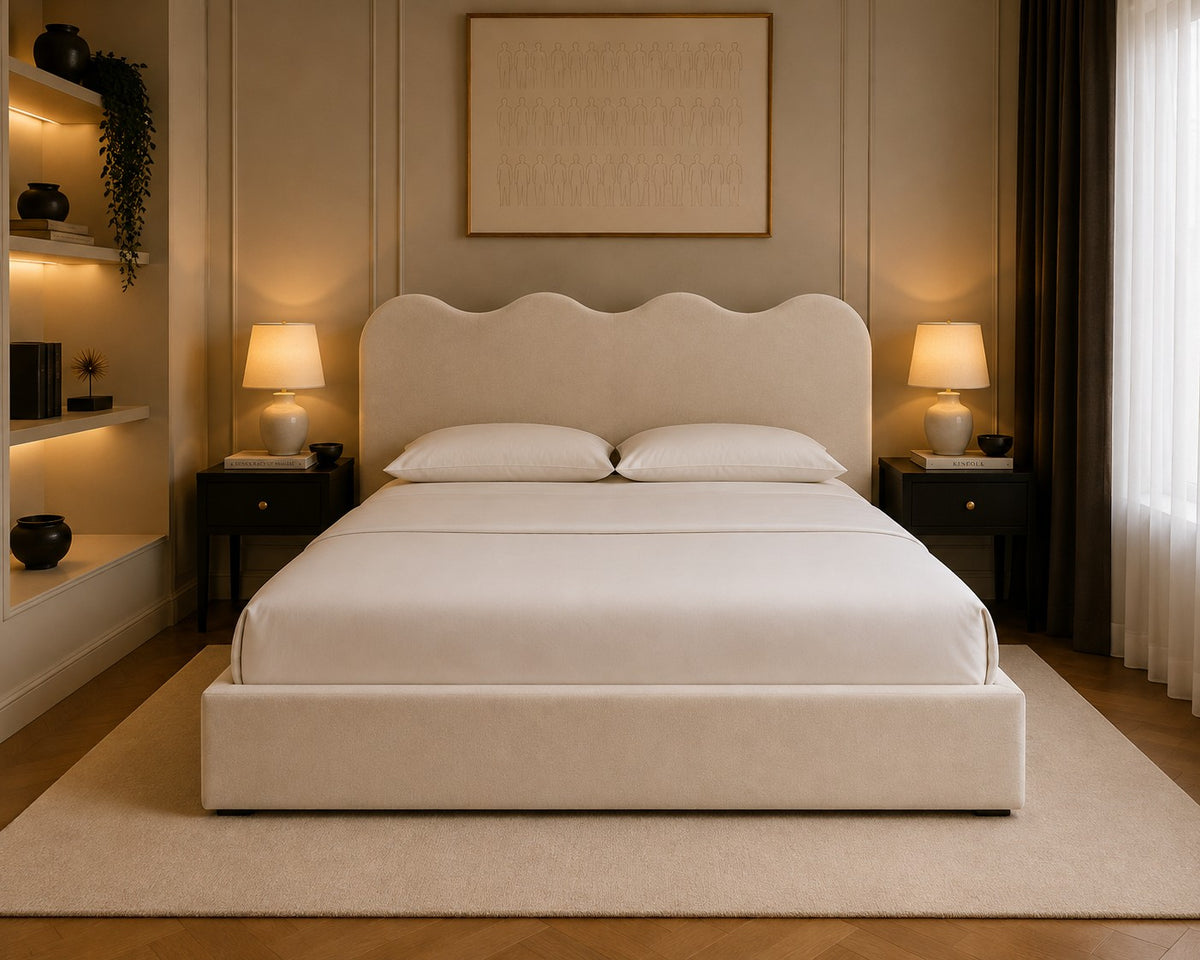 Ischia Wavy Top Headboard Upholstered Bed Frame