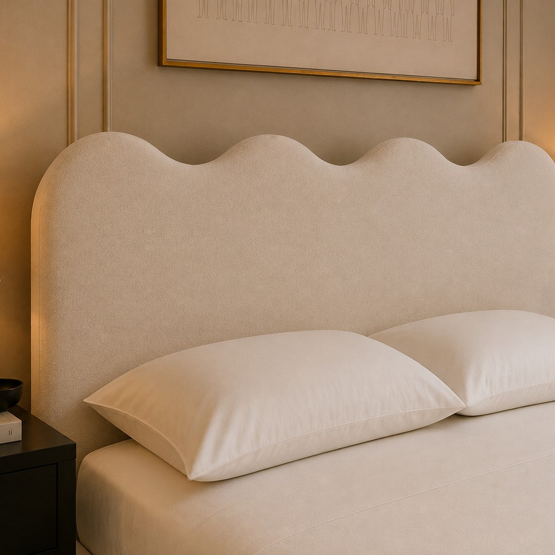Ischia Wavy Top Headboard Upholstered Bed Frame