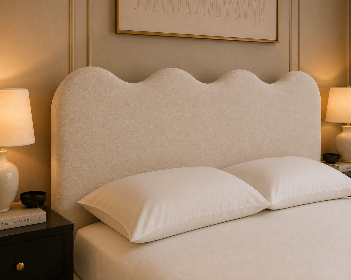 Ischia Wavy Top Headboard Upholstered Bed Frame