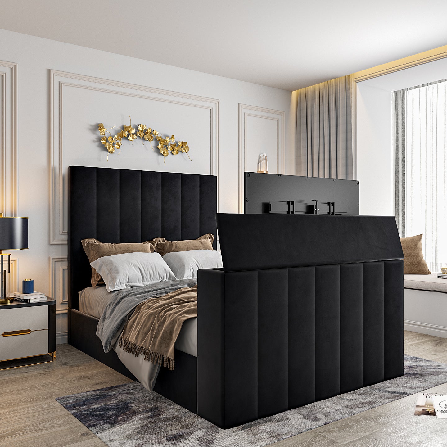 Jameson Upholstered Soft Velvet Line Tv Bespoke Bed Frame