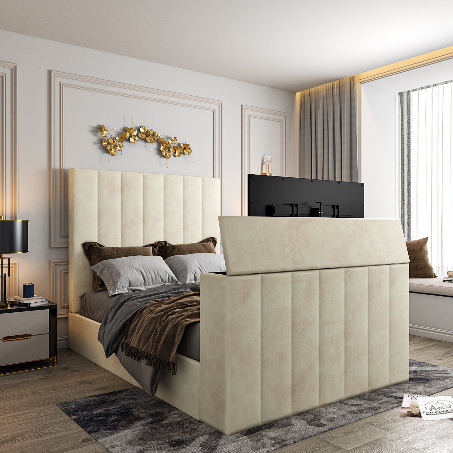 Jameson Upholstered Soft Velvet Line Tv Bespoke Bed Frame