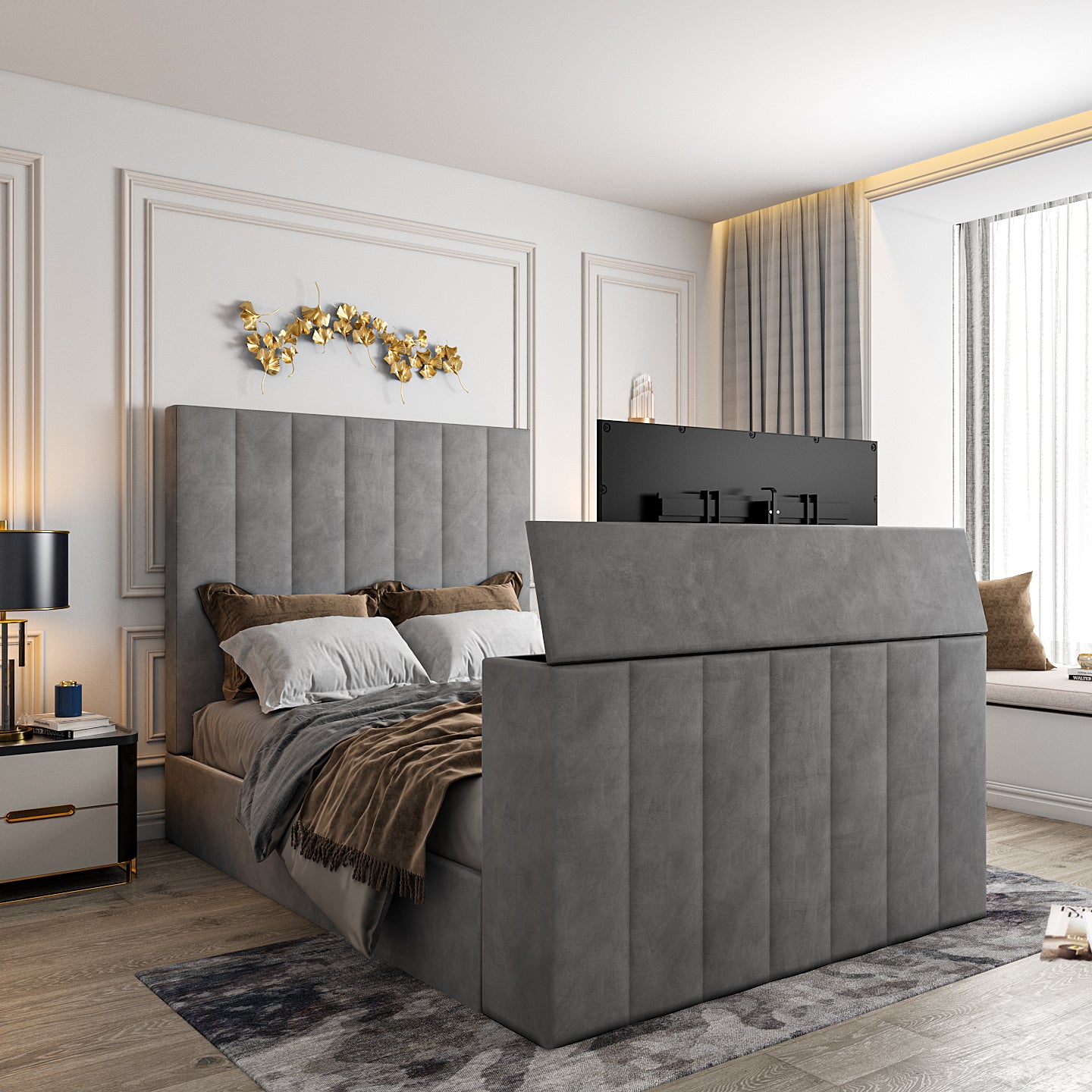 Jameson Upholstered Soft Velvet Line Tv Bespoke Bed Frame