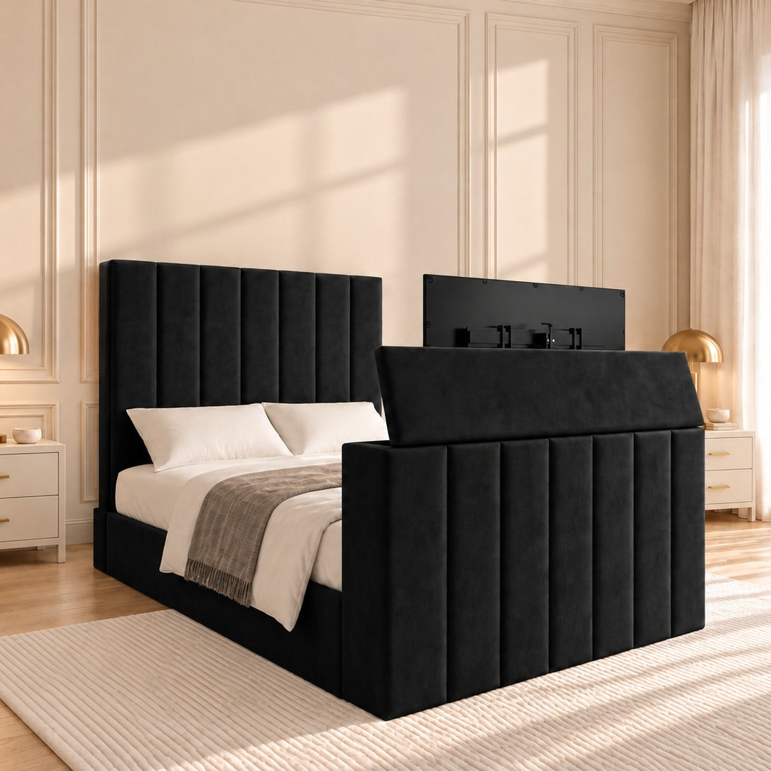 Jameson Upholstered Soft Velvet Line Tv Bespoke Bed Frame