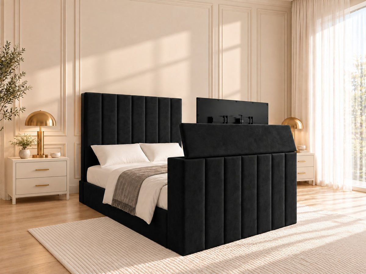 Jameson Upholstered Soft Velvet Line Tv Bespoke Bed Frame