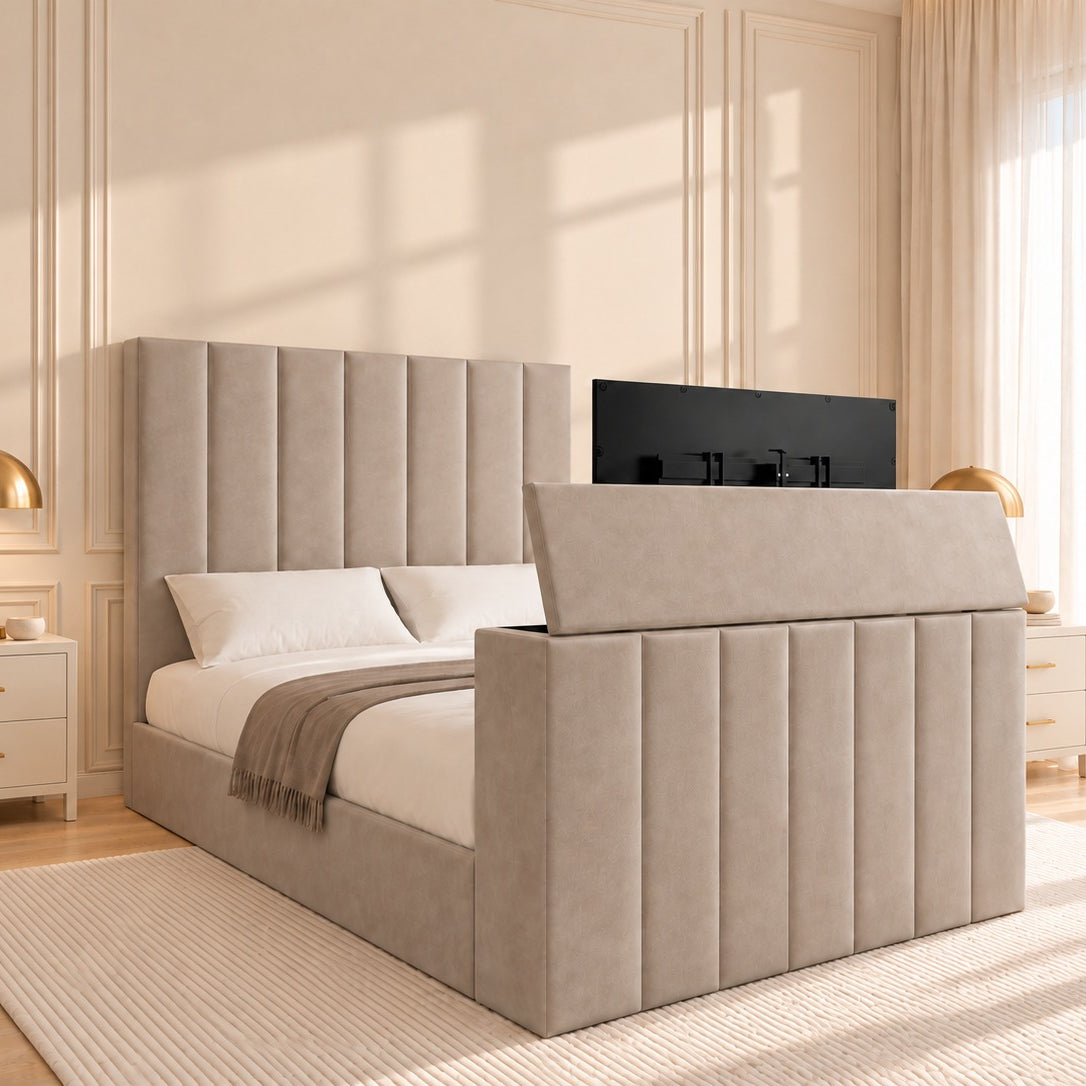 Jameson Upholstered Soft Velvet Line Tv Bespoke Bed Frame