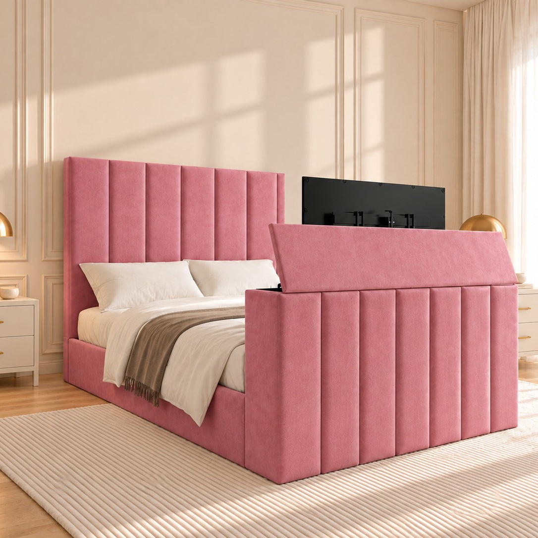 Jameson Upholstered Soft Velvet Line Tv Bespoke Bed Frame