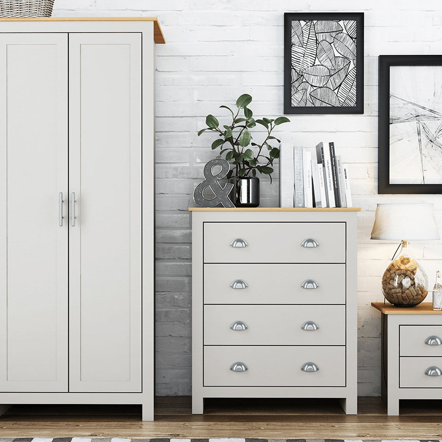 Lancaster Grey Oak Bedroom Set – 1 Wardrobe, 1 Bedside & 1 Chest of Drawers