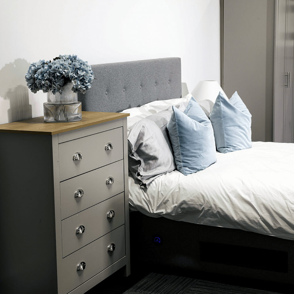 Lancaster Grey Oak Bedroom Set – 1 Wardrobe, 1 Bedside & 1 Chest of Drawers