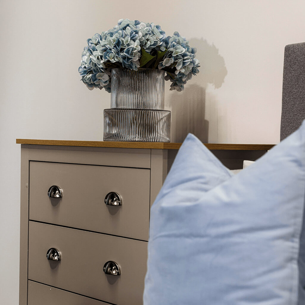 Lancaster Grey Oak Bedroom Set – 1 Wardrobe, 1 Bedside & 1 Chest of Drawers