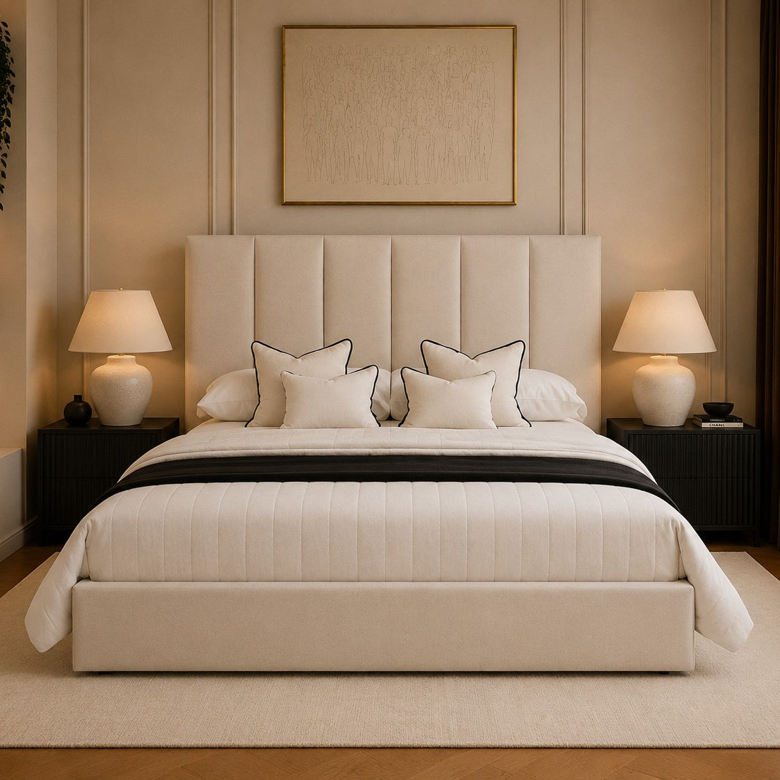 Livorno Vertical Channel Headboard Upholstered Bed Frame