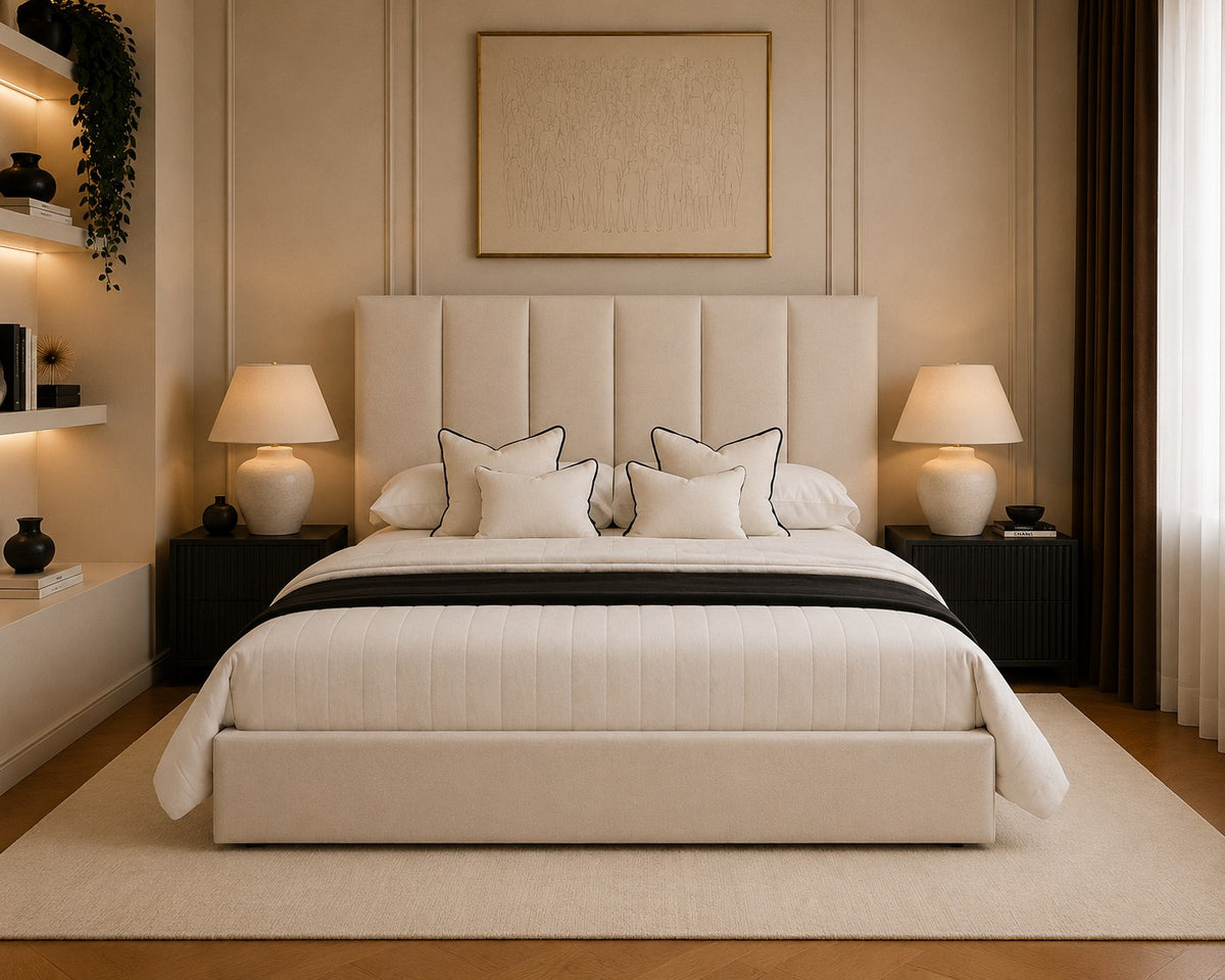 Livorno Vertical Channel Headboard Upholstered Bed Frame