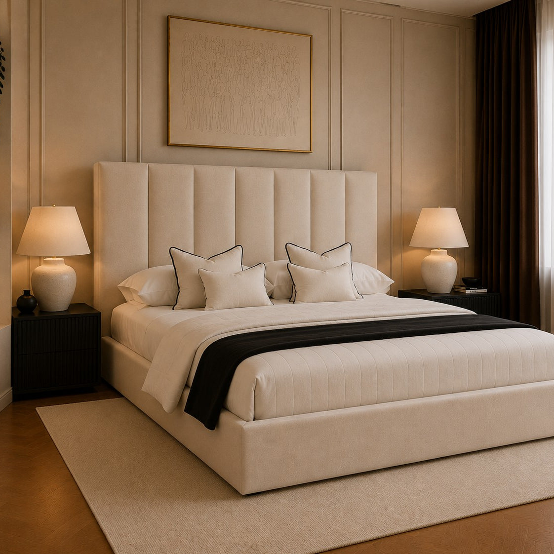 Livorno Vertical Channel Headboard Upholstered Bed Frame