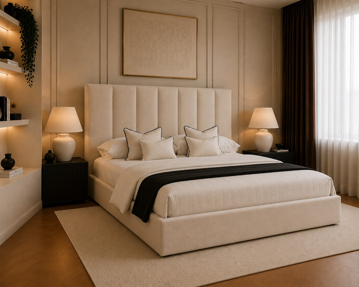 Livorno Vertical Channel Headboard Upholstered Bed Frame