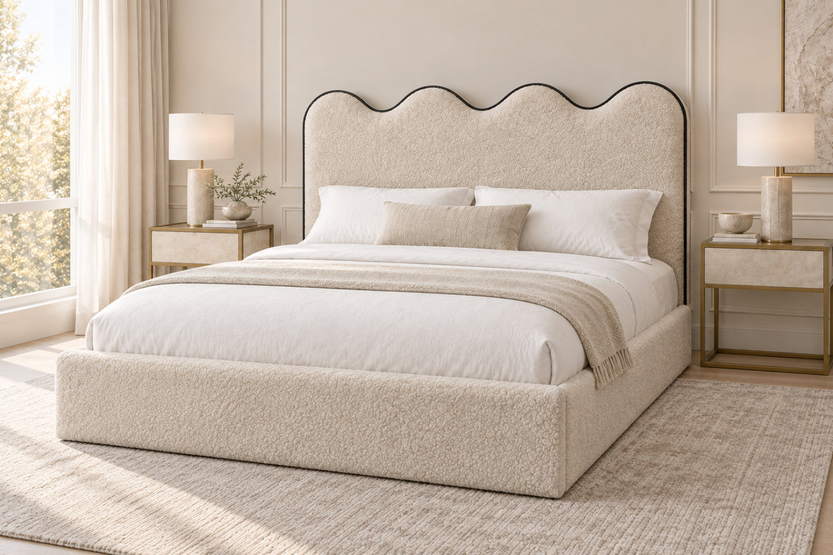 Louis Boucle Upholstered Bed Frame