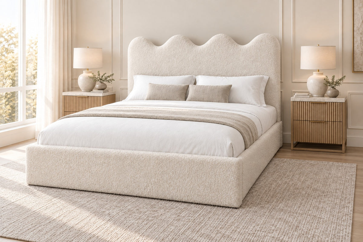 Louis Boucle Upholstered Bed Frame - No Piping