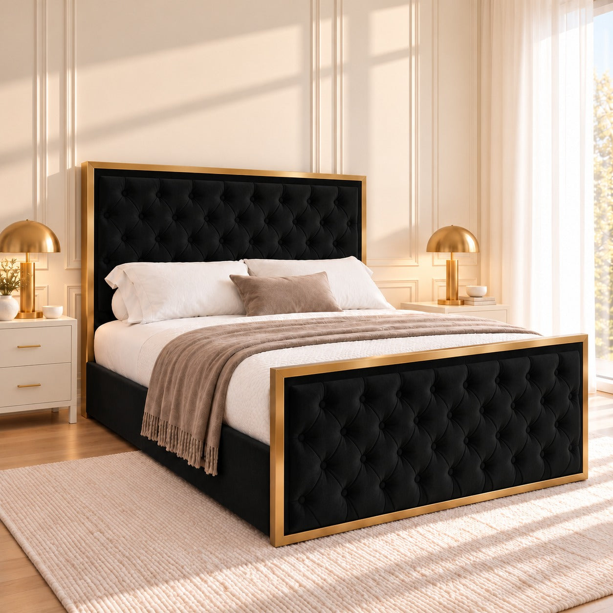 Maddison Upholstered Soft Velvet Metal Bed Frame