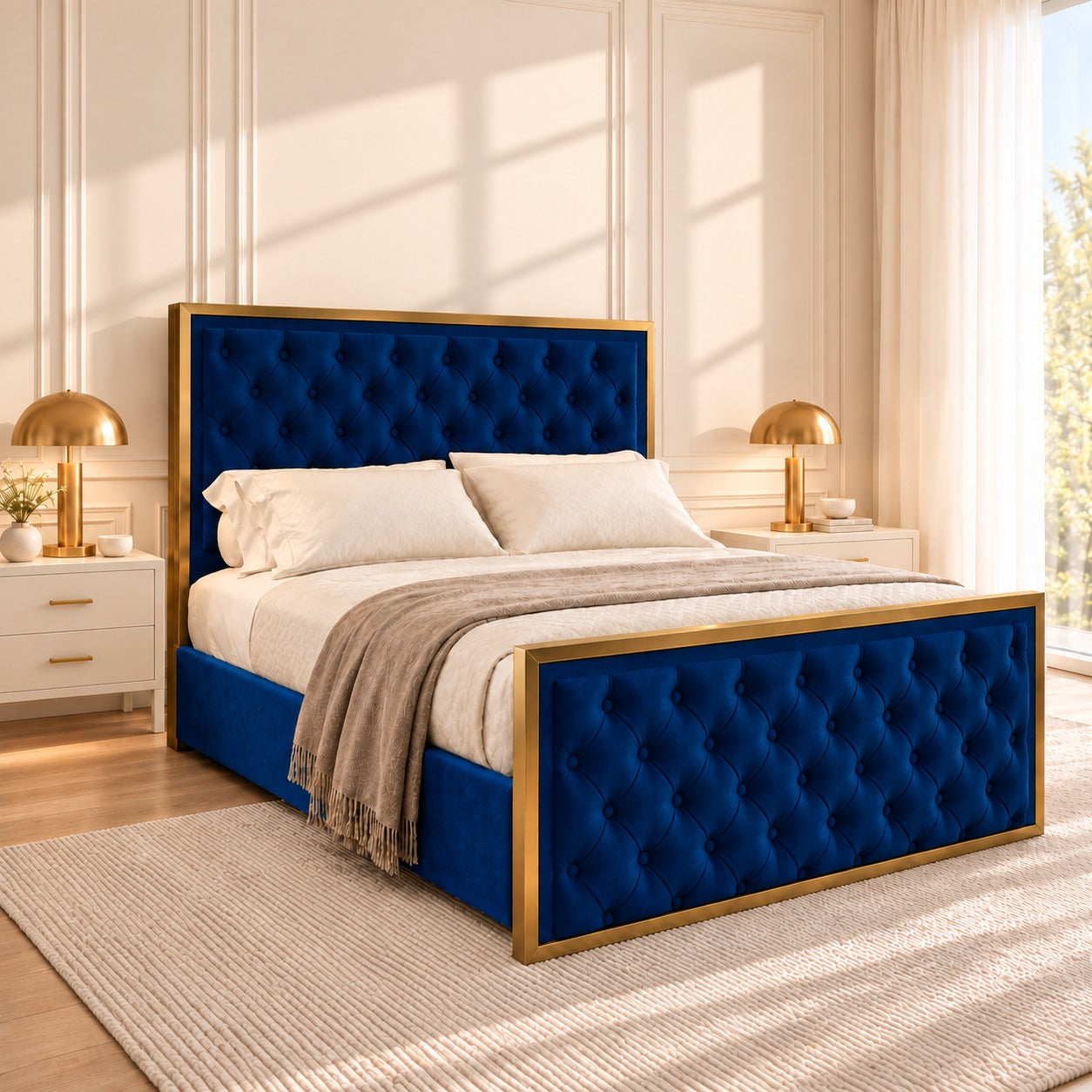 Maddison Upholstered Soft Velvet Metal Bed Frame
