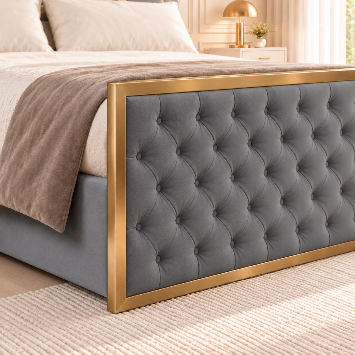 Maddison Upholstered Soft Velvet Metal Bed Frame