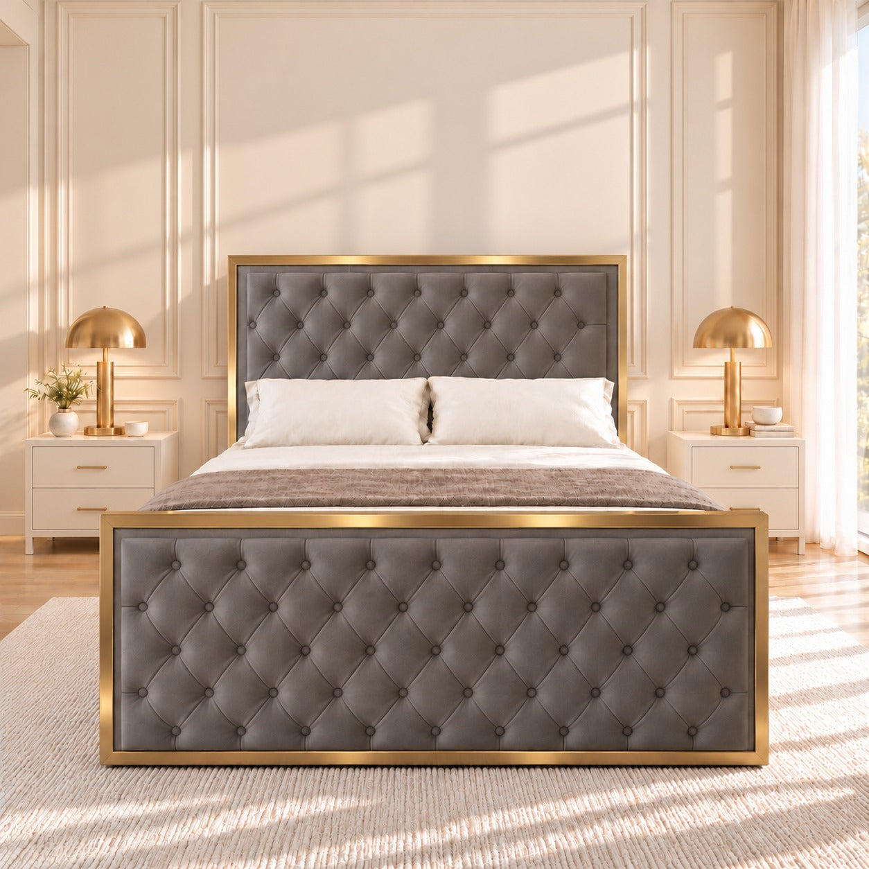 Maddison Upholstered Soft Velvet Metal Bed Frame