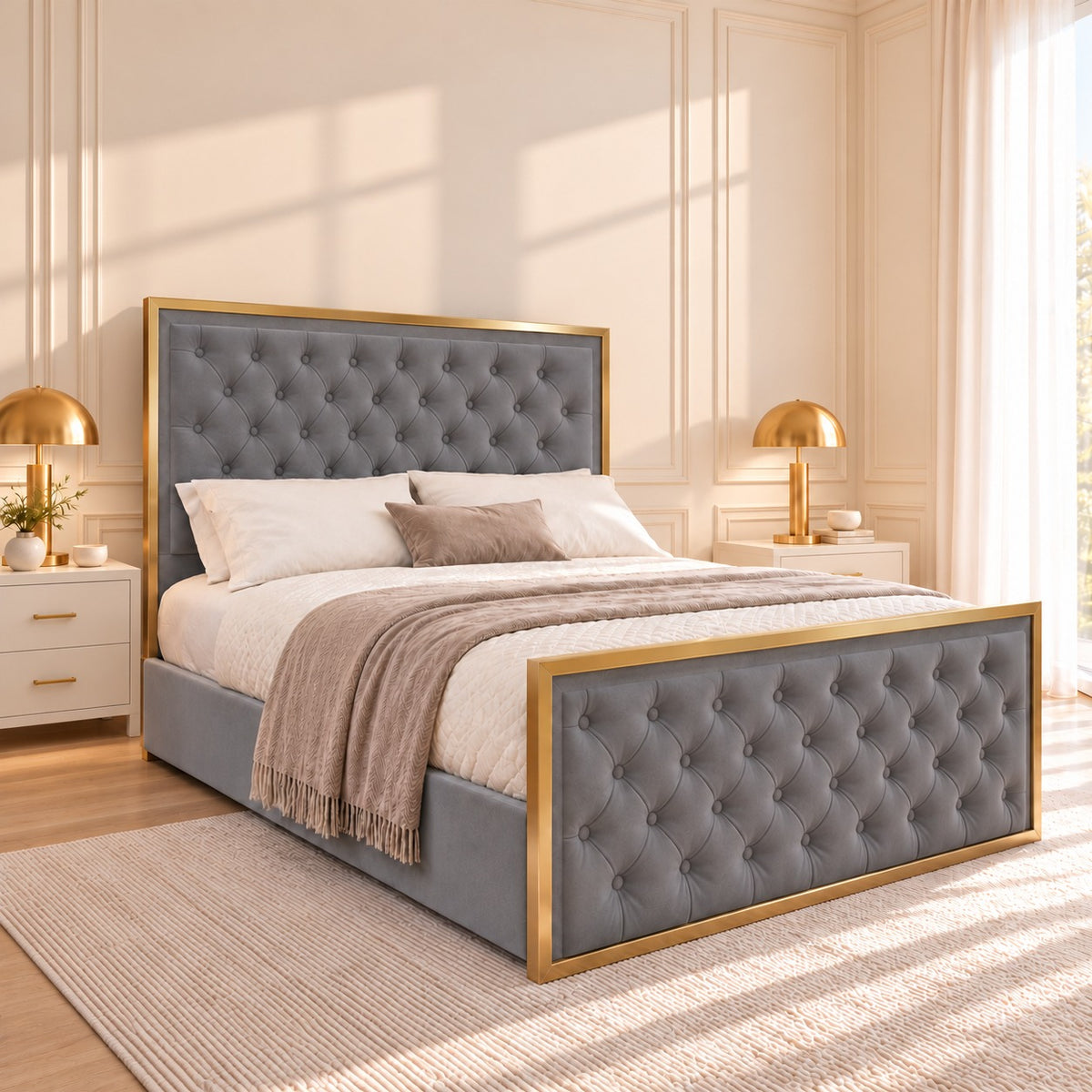 Maddison Upholstered Soft Velvet Metal Bed Frame