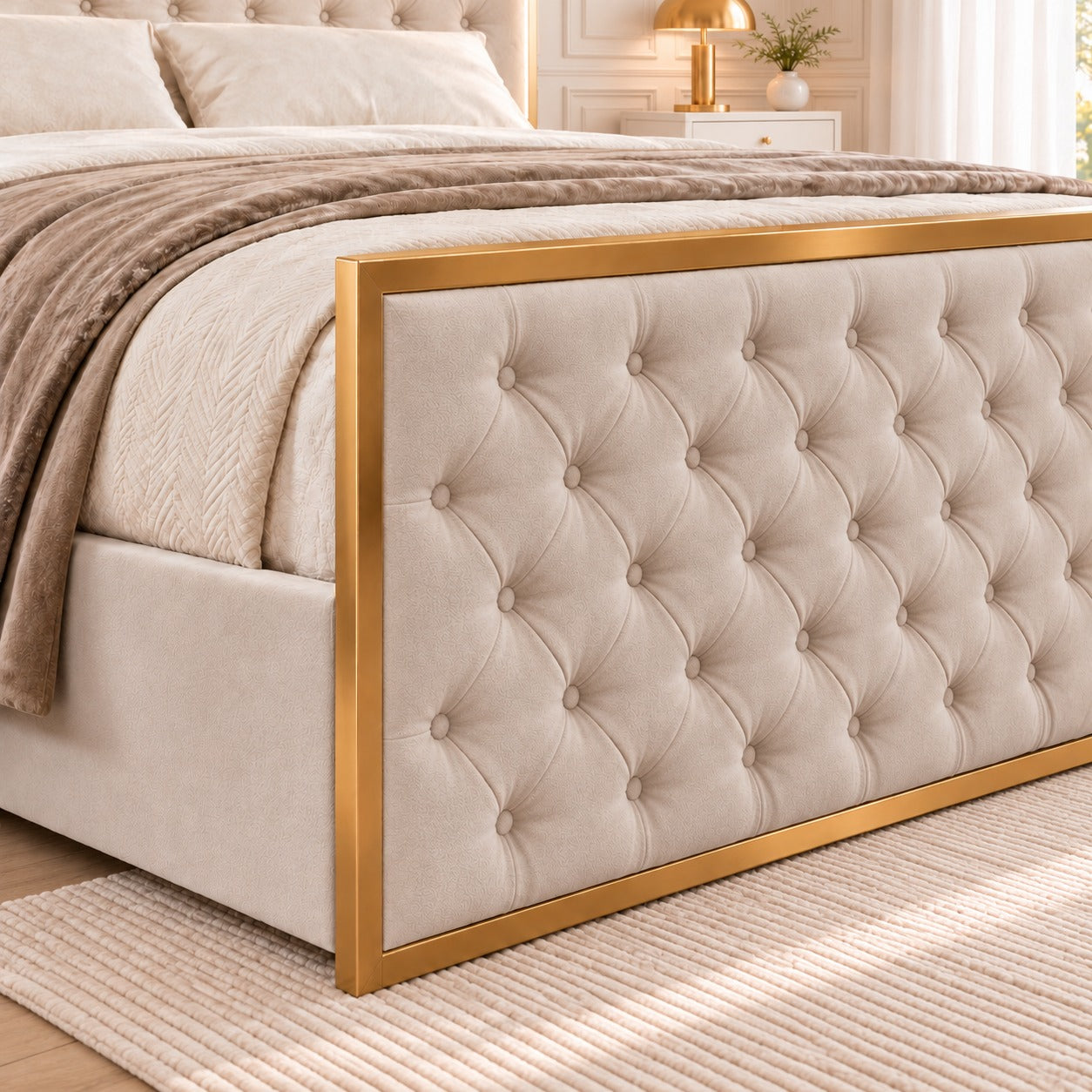Maddison Upholstered Soft Velvet Metal Bed Frame