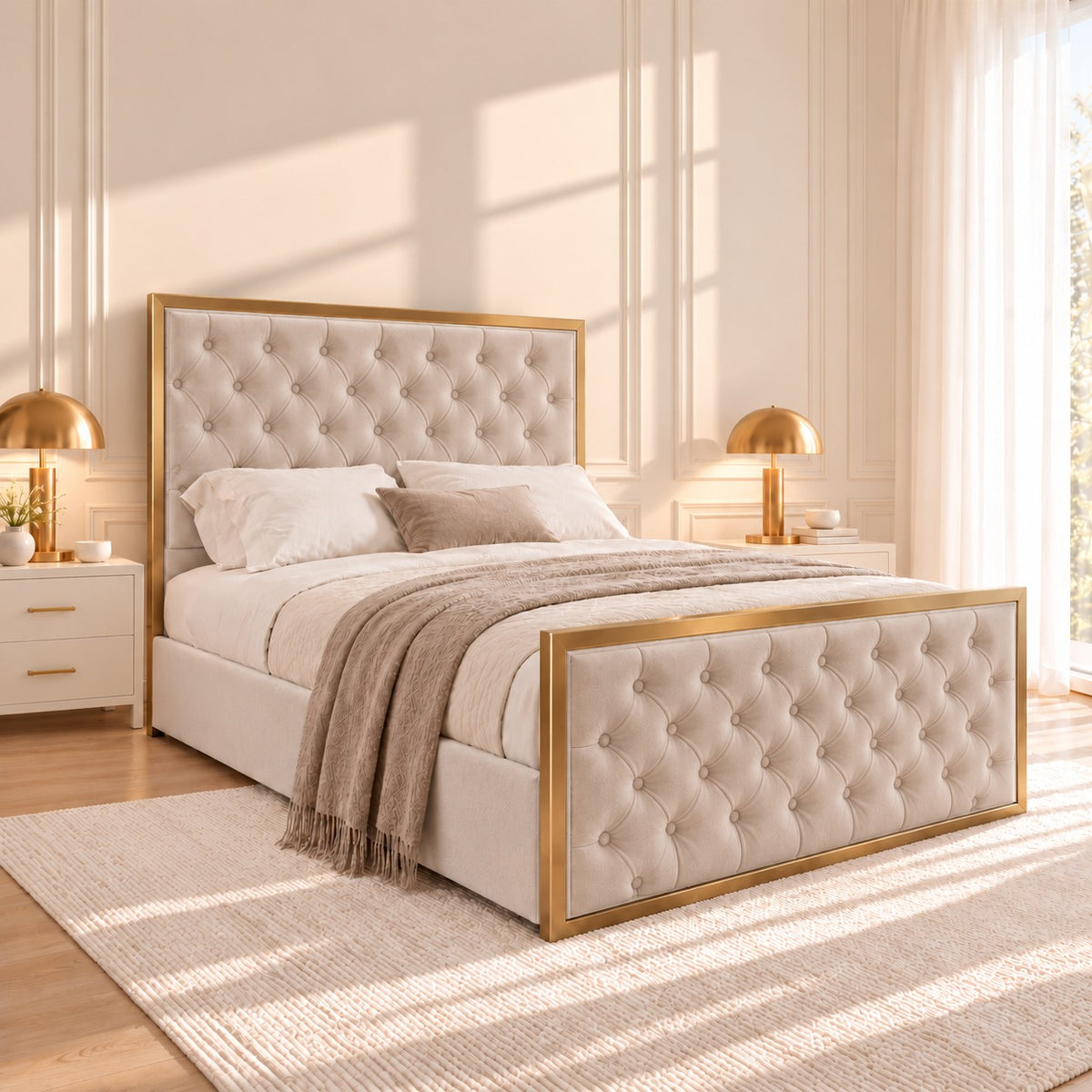 Maddison Upholstered Soft Velvet Metal Bed Frame