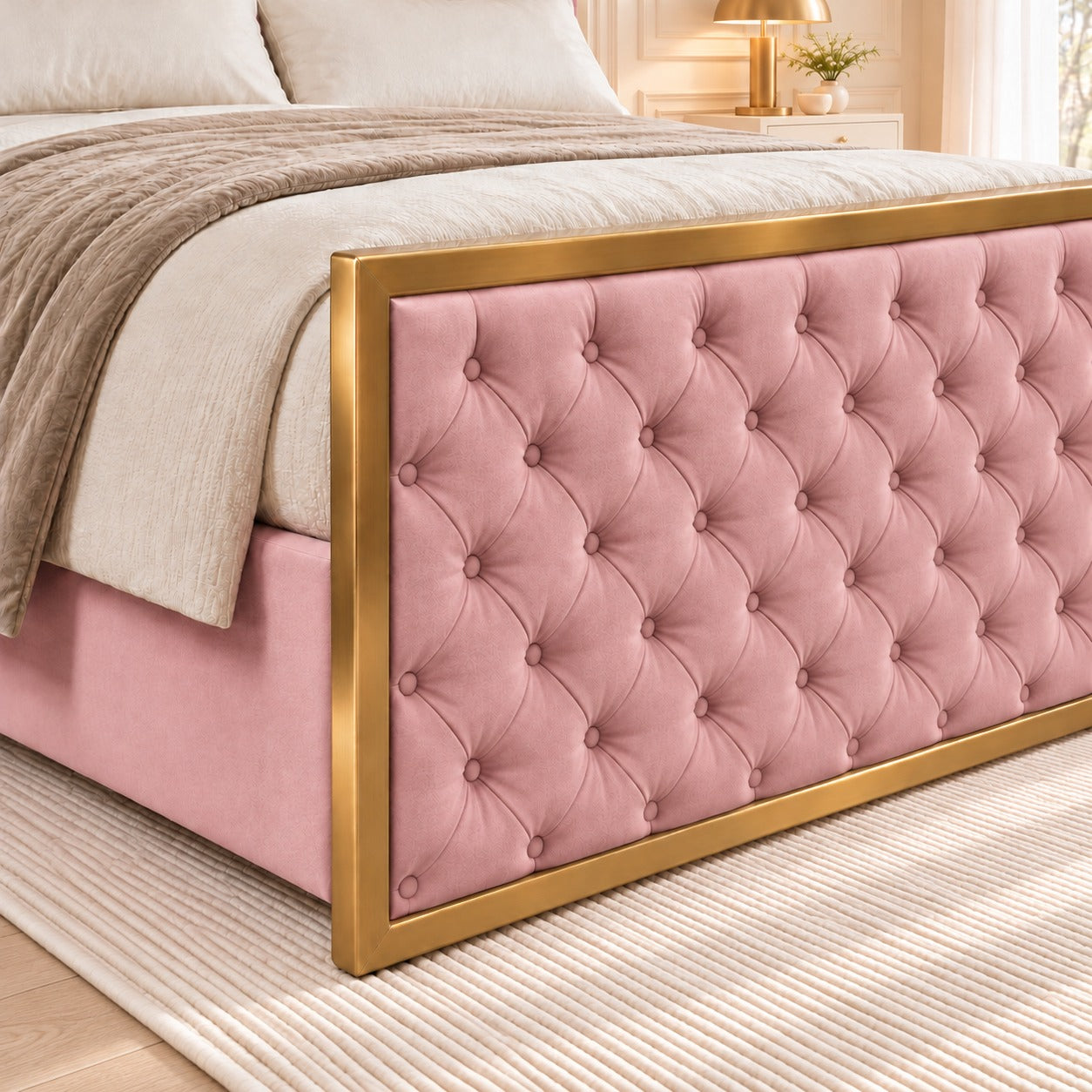 Maddison Upholstered Soft Velvet Metal Bed Frame