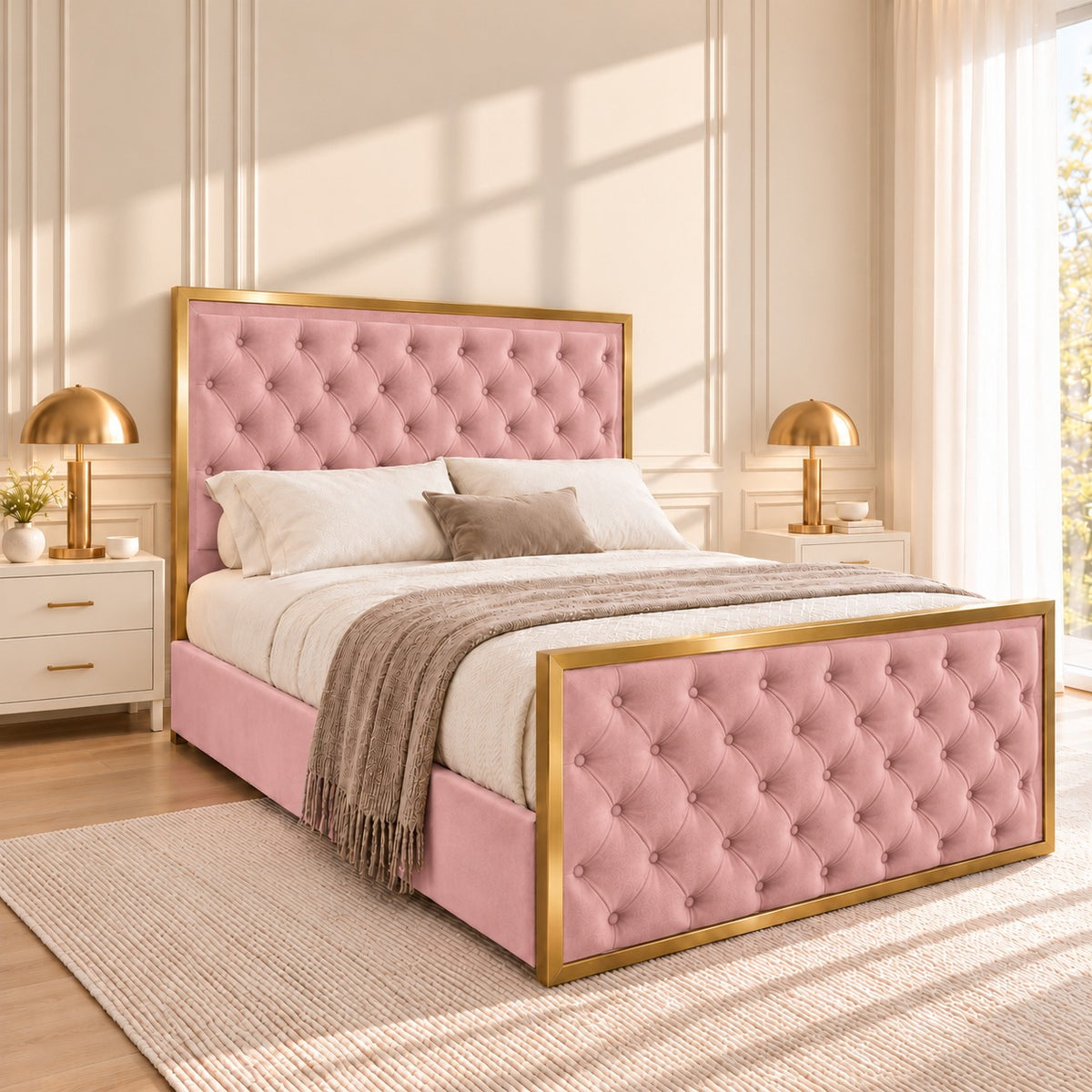 Maddison Upholstered Soft Velvet Metal Bed Frame