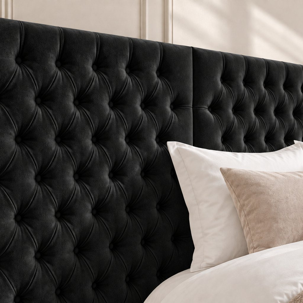 Maratea divan bed in black, headboard close-up