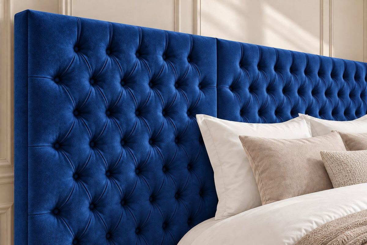 Maratea divan bed in blue, headboard close-up