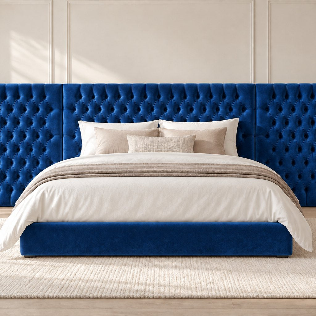 Maratea divan bed in blue, front view