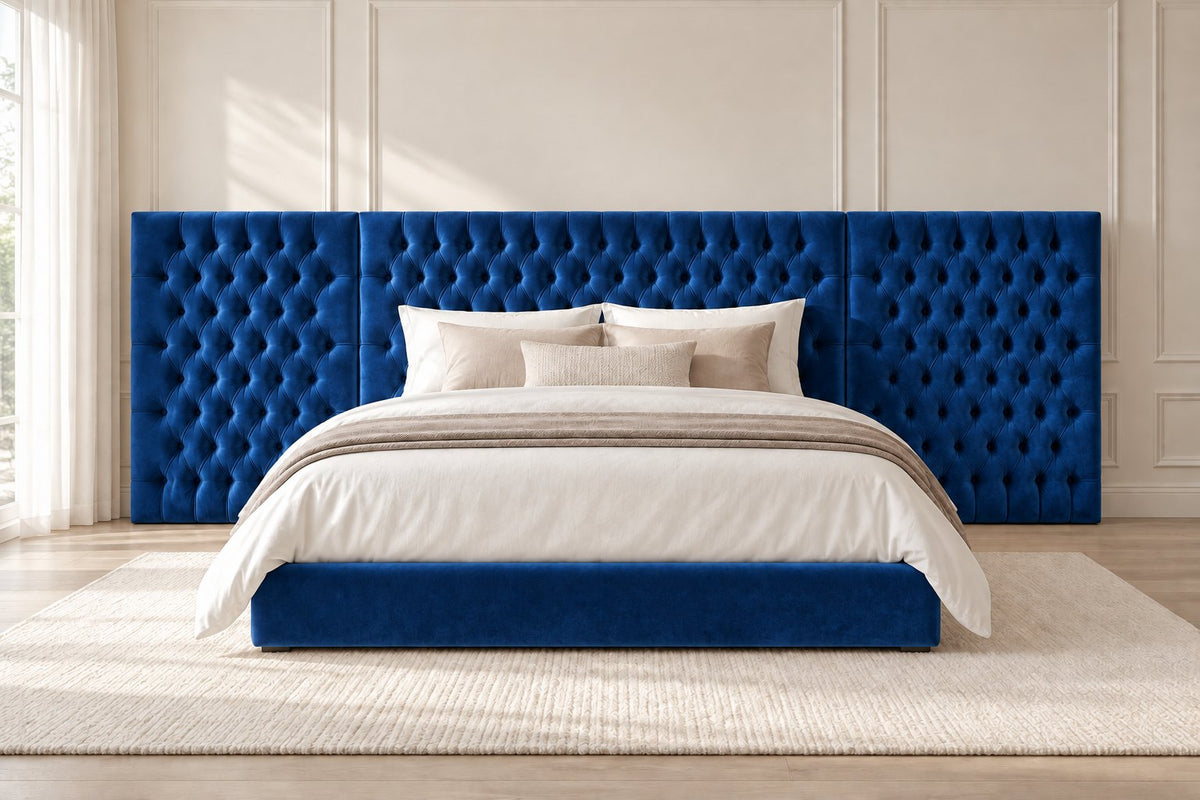 Maratea divan bed in blue, front view