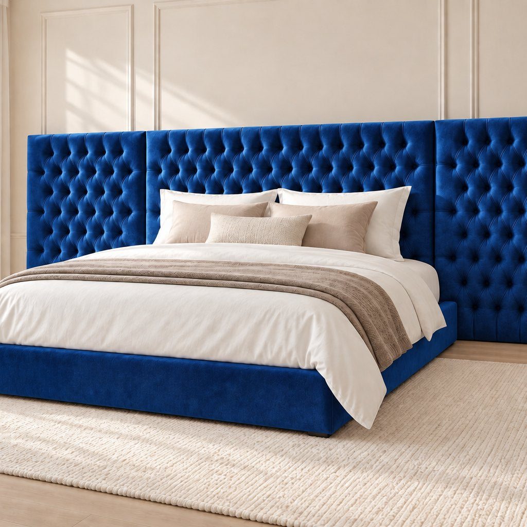 Maratea divan bed in blue, side view