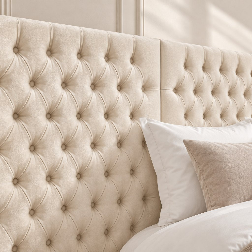 Maratea divan bed in cream, headboard close-up
