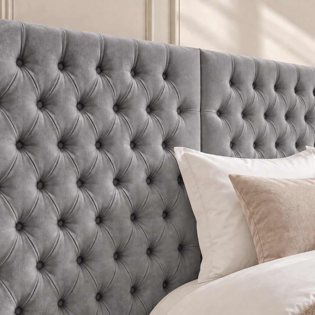 Maratea divan bed in grey, headboard close-up