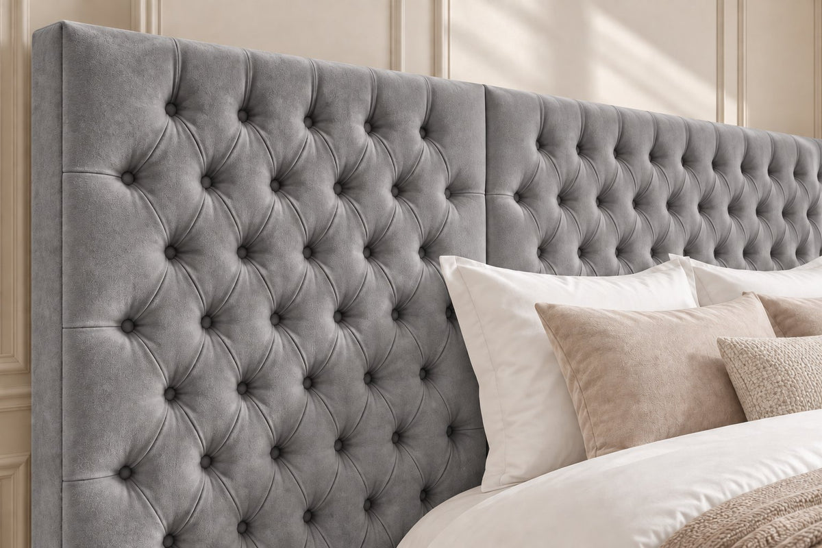 Maratea divan bed in grey, headboard close-up