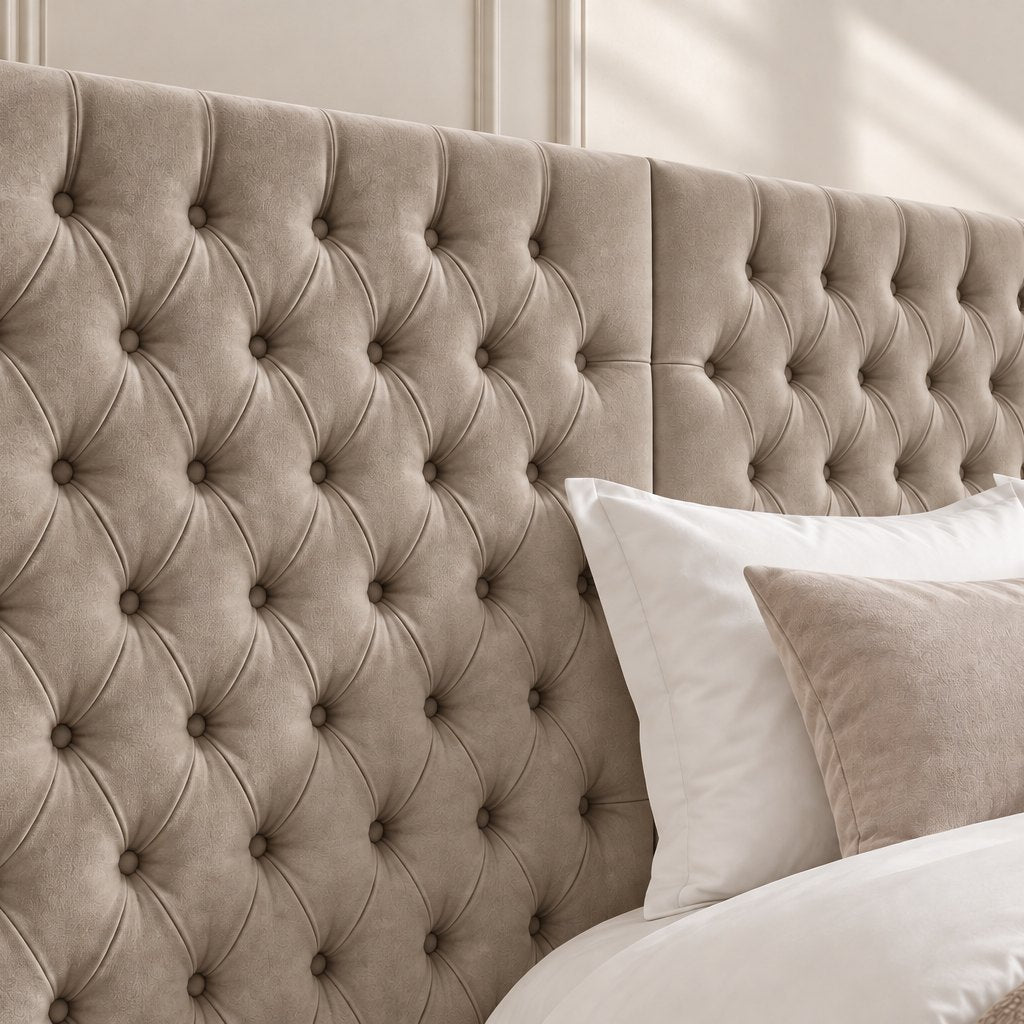 Maratea divan bed in pebble, headboard close-up