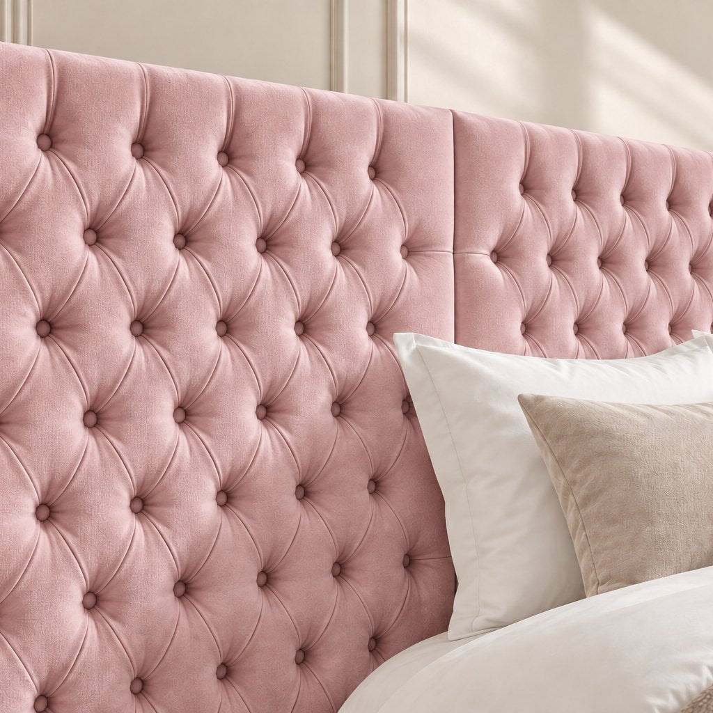 Maratea divan bed in pink, headboard close-up