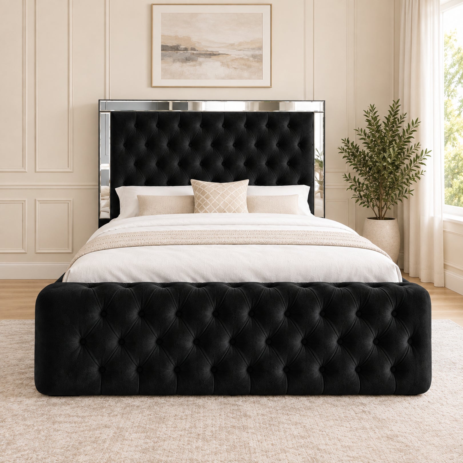 Marino Mirror Upholstered Soft Velvet Bed Frame