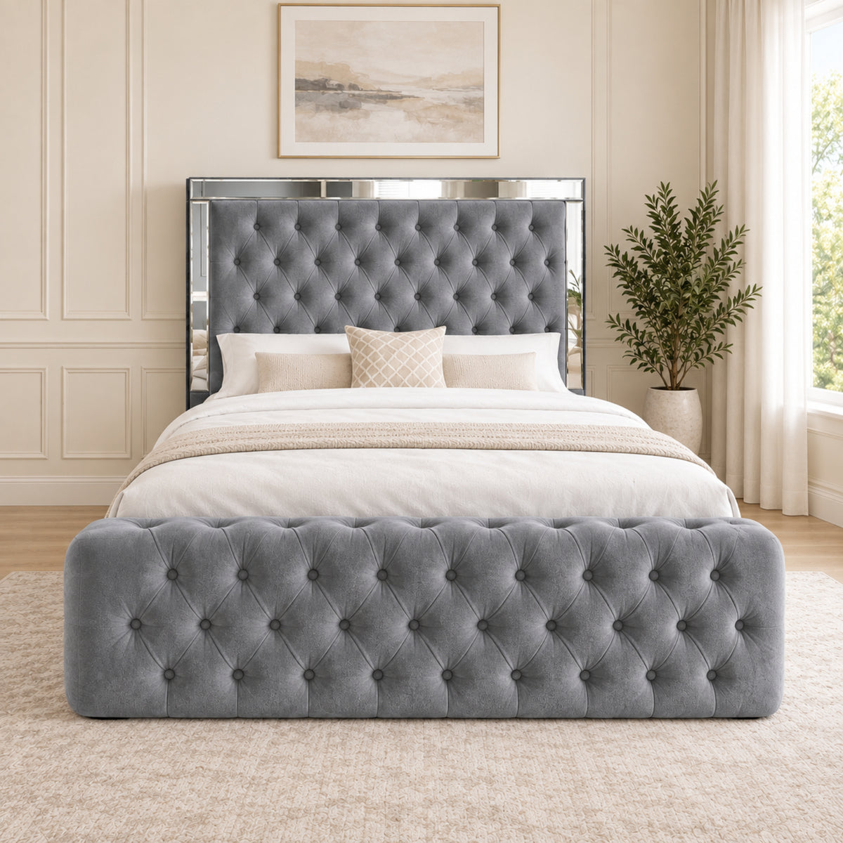 Marino Mirror Upholstered Soft Velvet Bed Frame