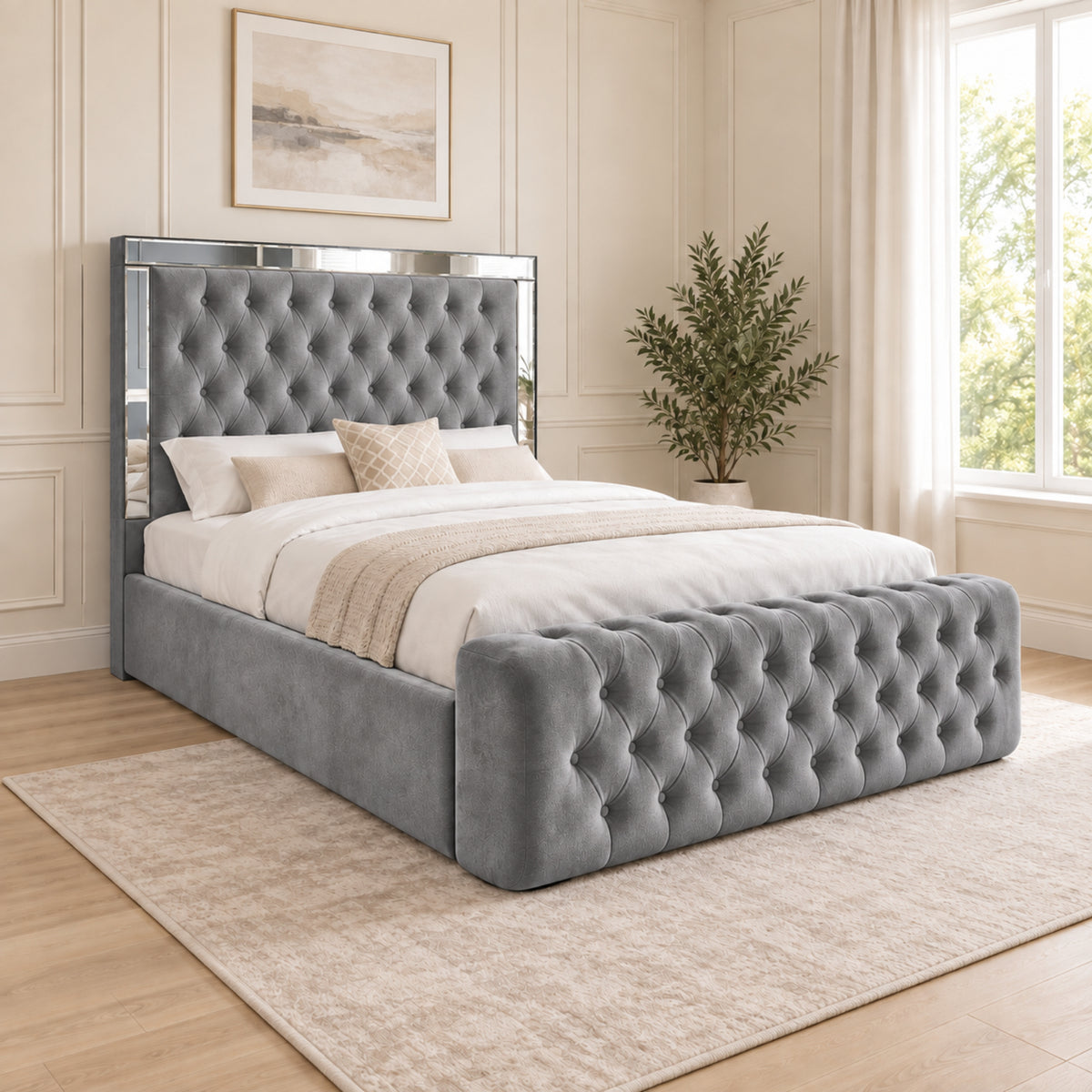 Marino Mirror Upholstered Soft Velvet Bed Frame