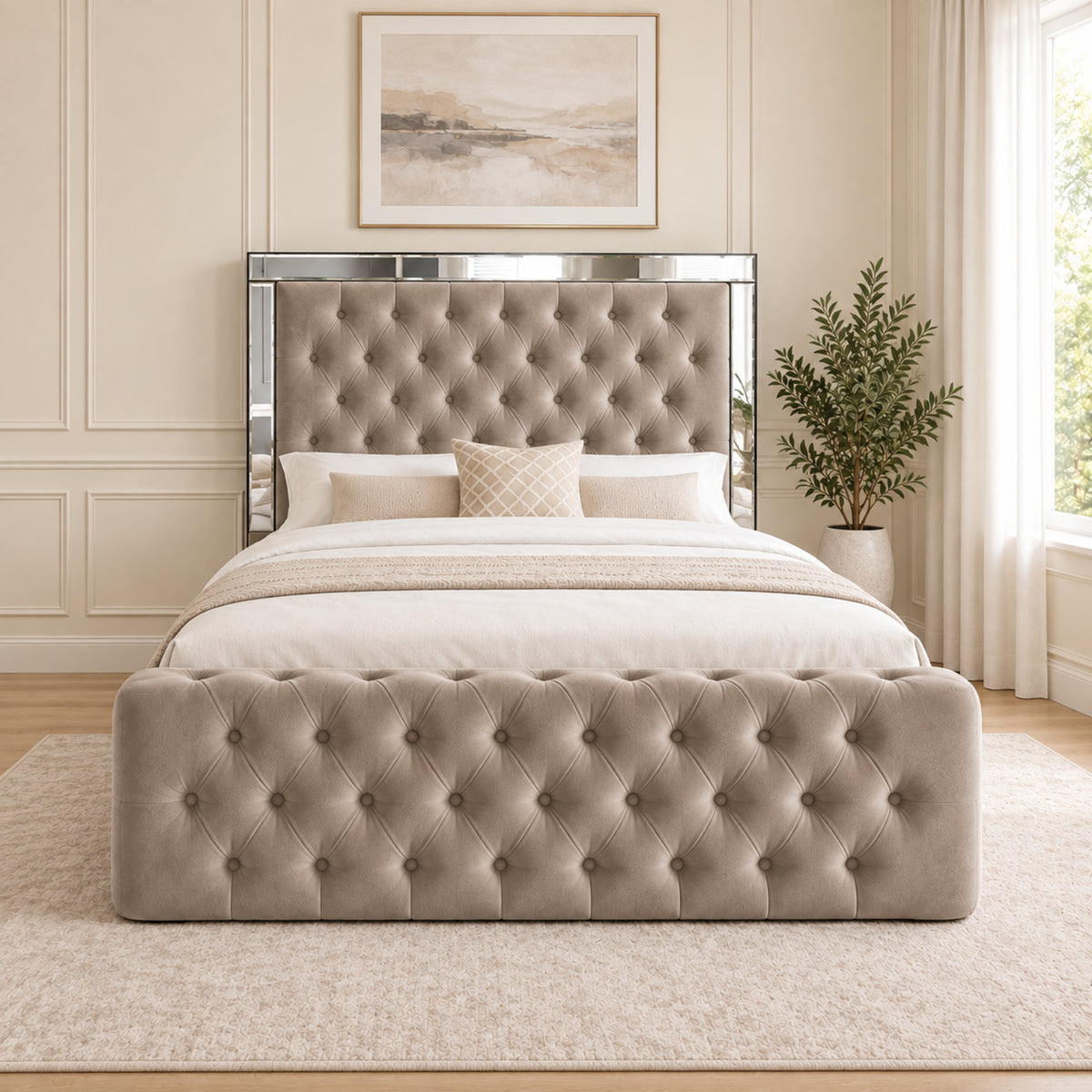 Marino Mirror Upholstered Soft Velvet Bed Frame