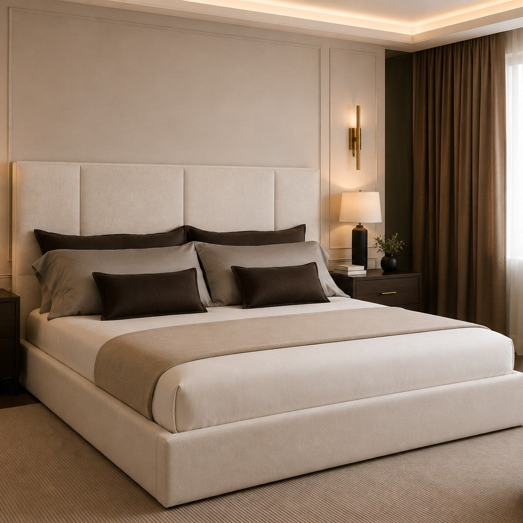 Milano Wide Block Panelled Tall Headboard Upholstered Bed Frame