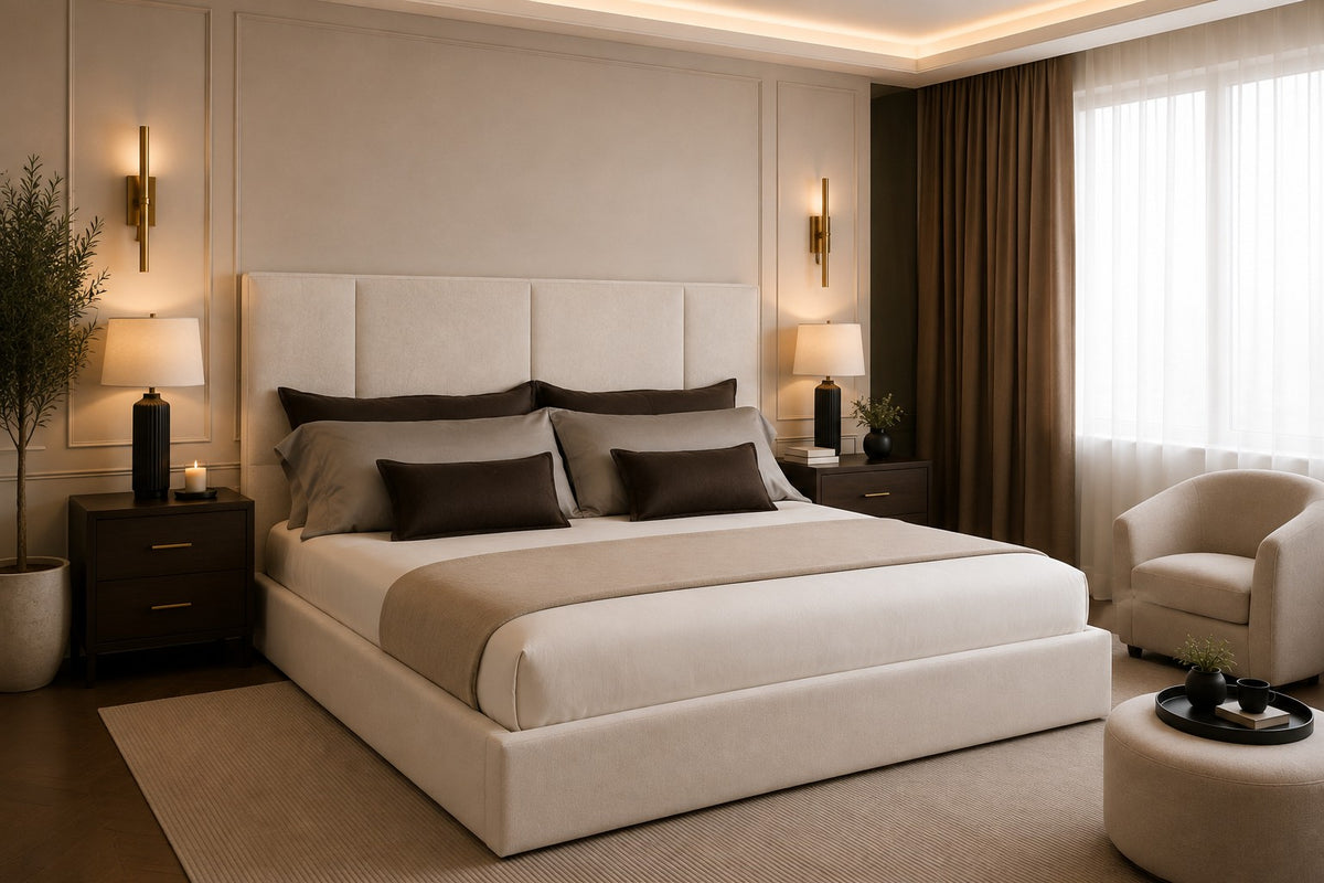Milano Wide Block Panelled Tall Headboard Upholstered Bed Frame