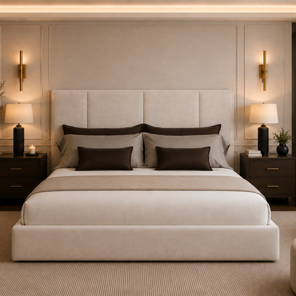 Milano Wide Block Panelled Tall Headboard Upholstered Bed Frame