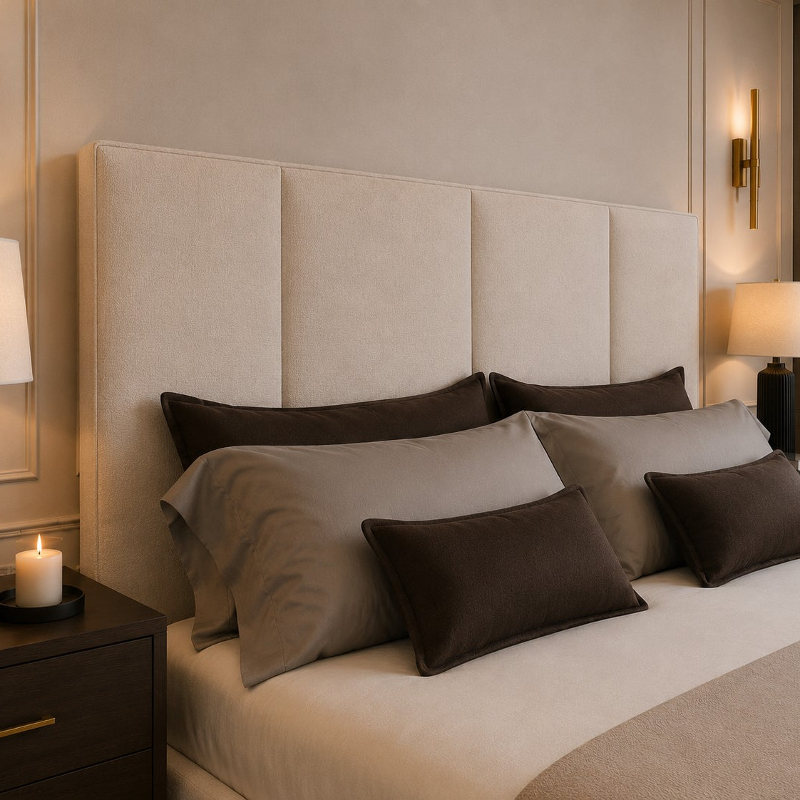 Milano Wide Block Panelled Tall Headboard Upholstered Bed Frame